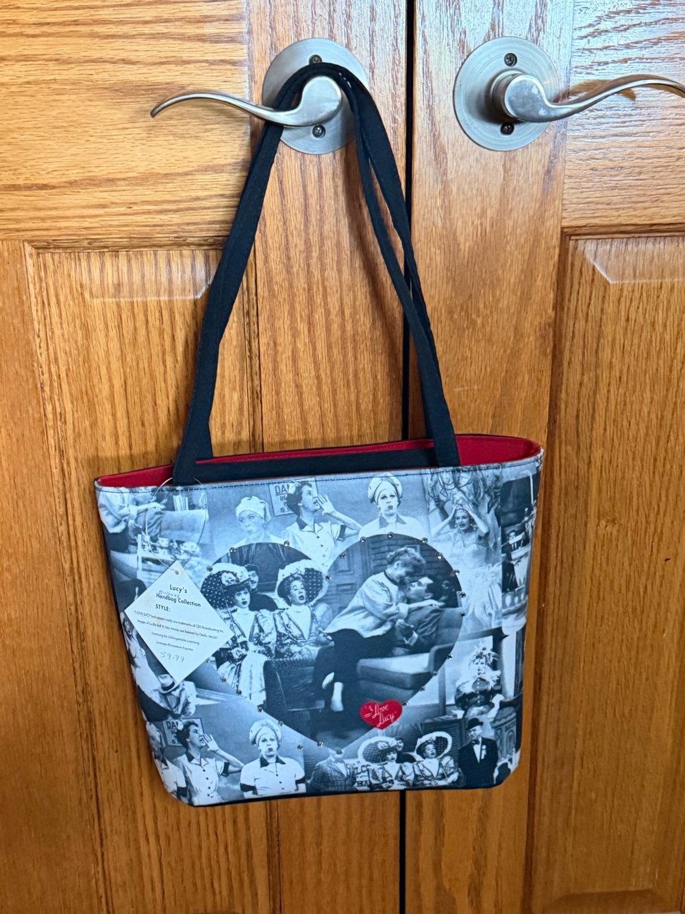 I Love Lucy Black & White Photo Collage Tote with Red Trim